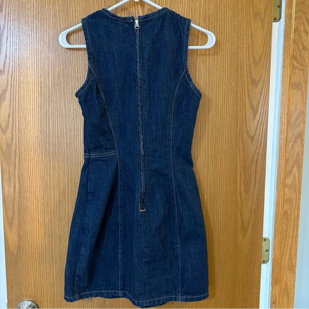 Zara Tank Denim Dress Women’s XS Dark Blue Wash Scoop Neck Zip Back Mini Fitted - Picture 2 of 9